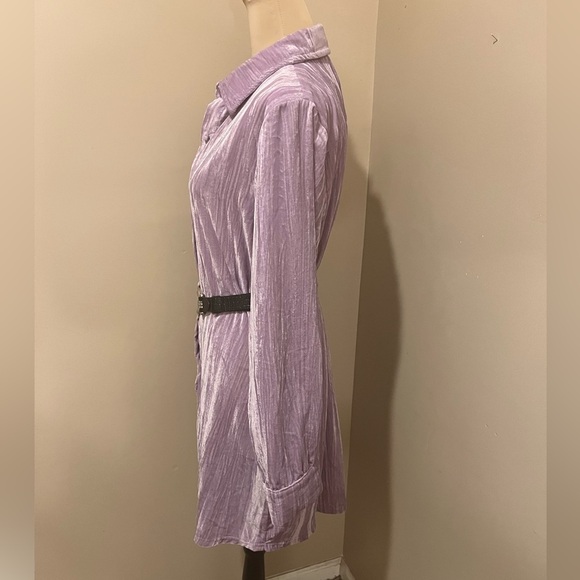 Collared Crinkle Velvet Lavender Shirt Dress (No Belt), size L - Picture 4 of 11